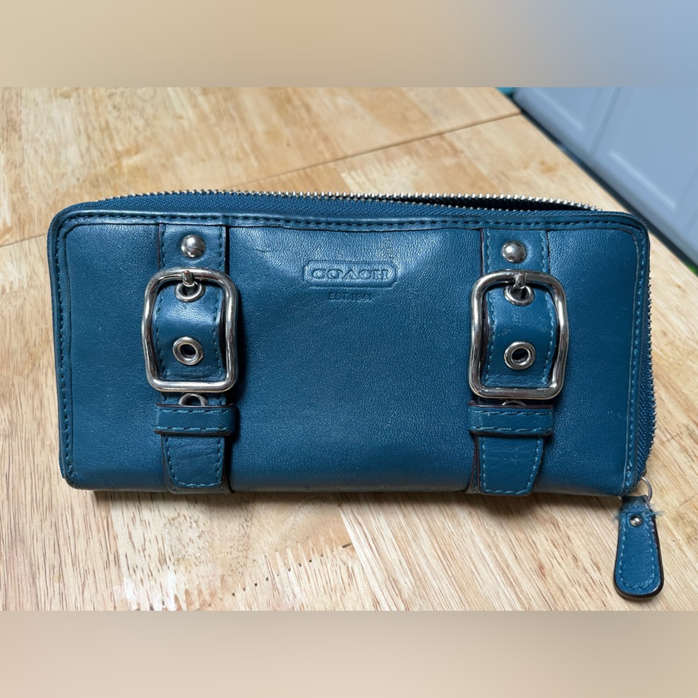 Dark teal blue leather Coach wallet